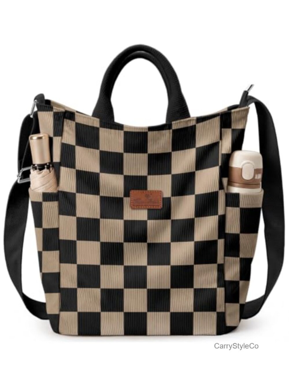 Large Vertical Corduroy Crossbody Tote Bag Structured Trapezoid Shoulder